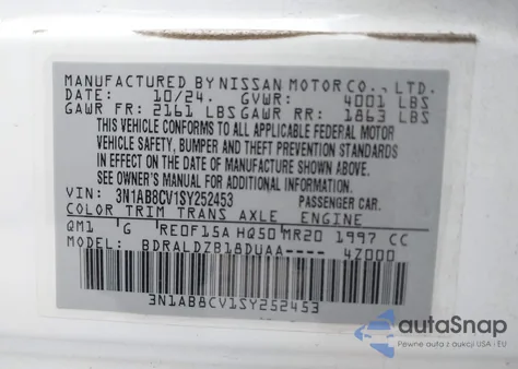 2025 Nissan Sentra Sv from USA, damaged, VIN 3N1AB8CV1SY252453